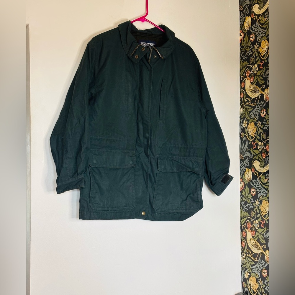 Lands' End hunter green women’s wool flannel lined barn chore jacket sz PM